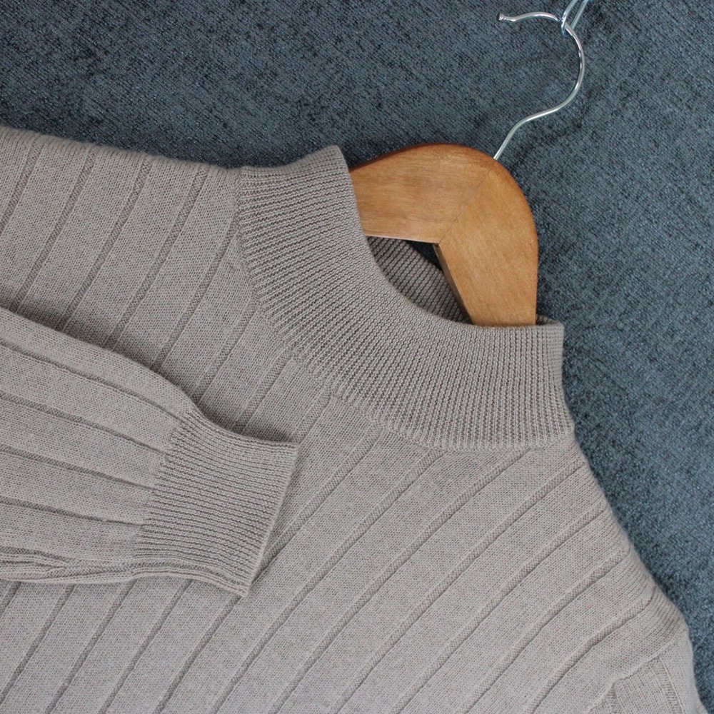 Charter Club Classics Womens Beige 100% Merino Wool Mock Neck Ribbed Sweater P